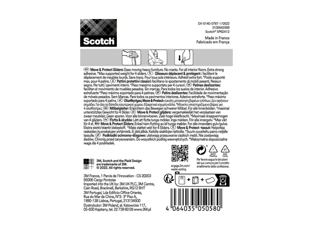 Scotch Move & Protect glijders grijs 50x50mm blister van 4 stuks