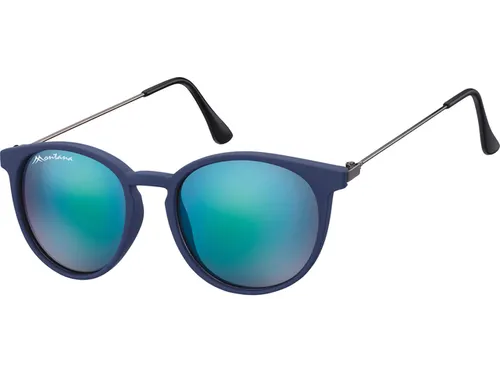 Zonnebril Montana met Revo blauw rond glas en metalen pootje mat blauw