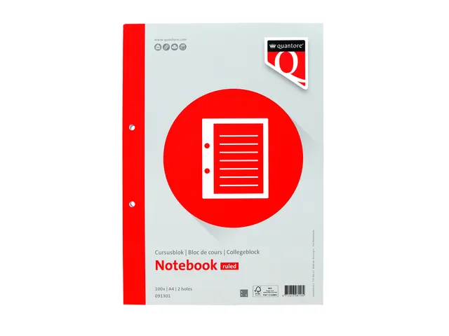 Cursusblok Quantore A4 80gram lijn met kantlijn