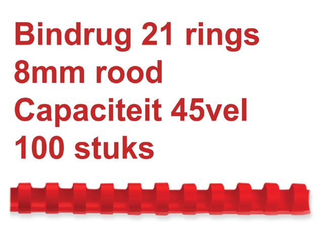 Bindrug Fellowes 8mm 21-rings A4 rood 100stuks | FellowesInbindmachine.nl