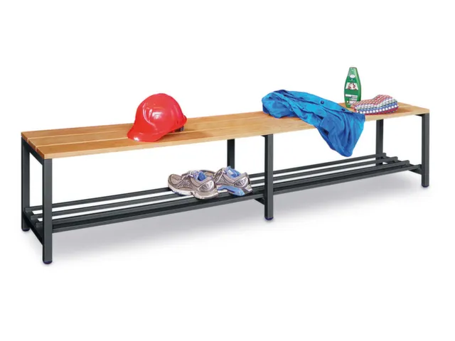 banc-patère,LxP 2000x370mm,barrettes en bois hêtre,piètement RAL701