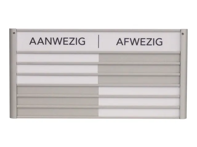 Menoor In-Uit bord 6 namen Aluminium Aanwezig/Afwezig Wit