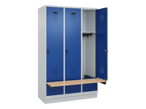 locker met bank,HxBxD 1950x1200x815mm,3vak,vak B 400mm,draaigrendel