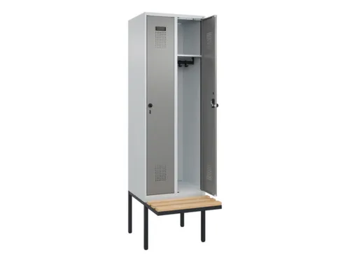 locker met bank,HxBxD 2120x600x815mm,2vak,vak B 300mm,draaigrendel