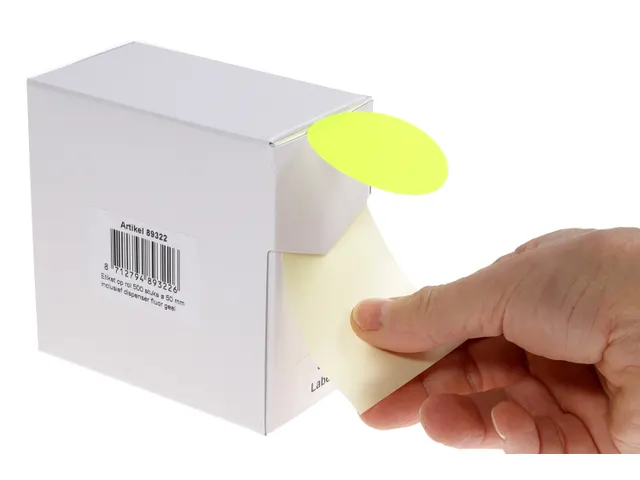 Etiketten Op Rol 50mm Fluor Geel Met Dispenser 500 Stuks