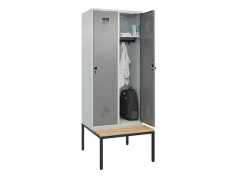 locker met bank,HxBxD 2120x800x815mm,2vak,vak B 400mm,draaigrendel
