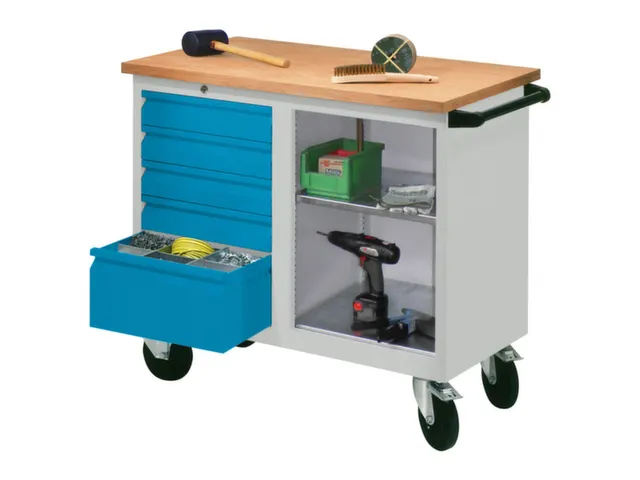Établi Mobile Charge Maxi. 400Kg Tôle D'acier Ral7035 Façade Ral501