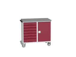 montagetafel 980x1050x600mm linoleumblad 7 laden kast front RAL3004