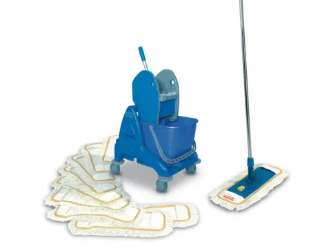 Dweilwagenset,Emmer 1X18L Blauw,Mophouder,Mopwringer,10Moppen,Steel