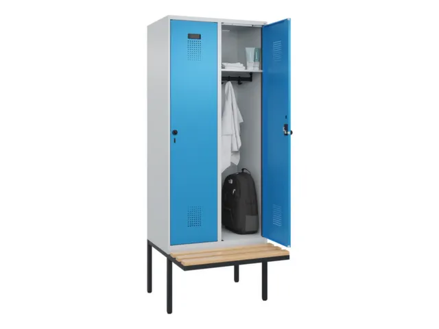 locker met bank,HxBxD 2120x800x815mm,2vak,vak B 400mm,draaigrendel