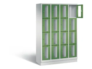 Lockerkast 1800x1190x500mm 4x4 vakken Cilinderslot, Sokkel, RAL6011 - 1