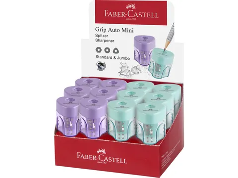 Puntenslijper Faber-Castell Grip Auto mini 2 kleuren display 24 stuks