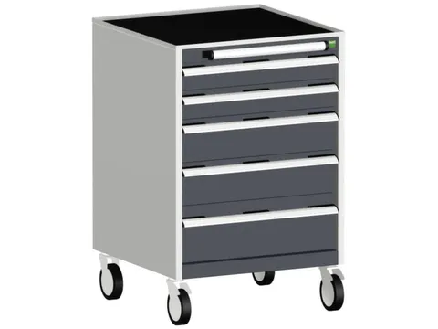 ladekast verrijdbaar 980x650x650mm 5laden romp RAL7035 front RAL7016