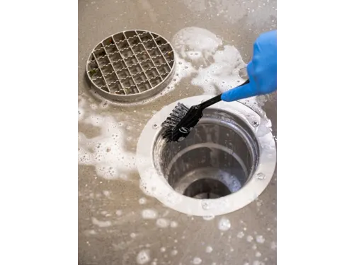 Vikan Hygiene afwasborstel met schraprand medium vezels 280mm zwart
