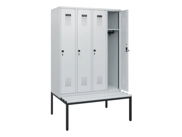 locker met bank,HxBxD 1950x1200x815mm,4vak,vak B 300mm,draaigrendel