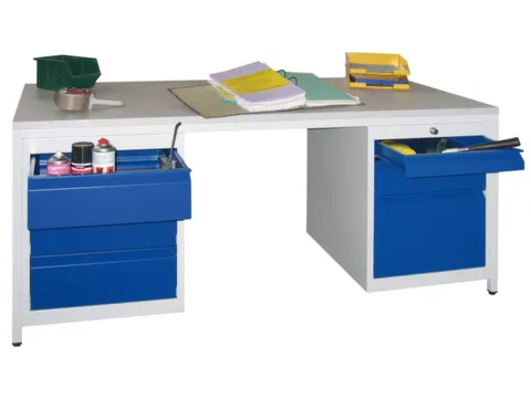 bureau pour atelier HxlxP 720x1700x800mm RAL7035 face avant RAL5010