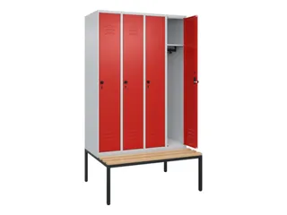 locker met bank,HxBxD 2120x1200x815mm,4vak,vak B 300mm,draaigrendel - 2