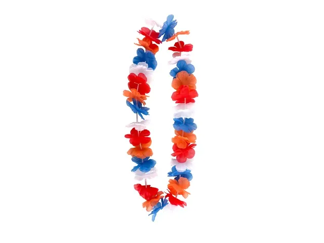 Hawaïkrans rood wit blauw en oranje 100cm