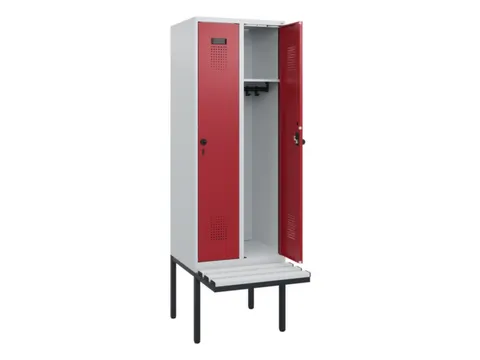locker met bank,HxBxD 1950x600x815mm,2vak,vak B 300mm,draaigrendel