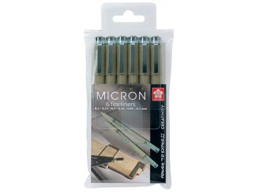 Fineliner Sakura pigma micron set 6stuks zwart