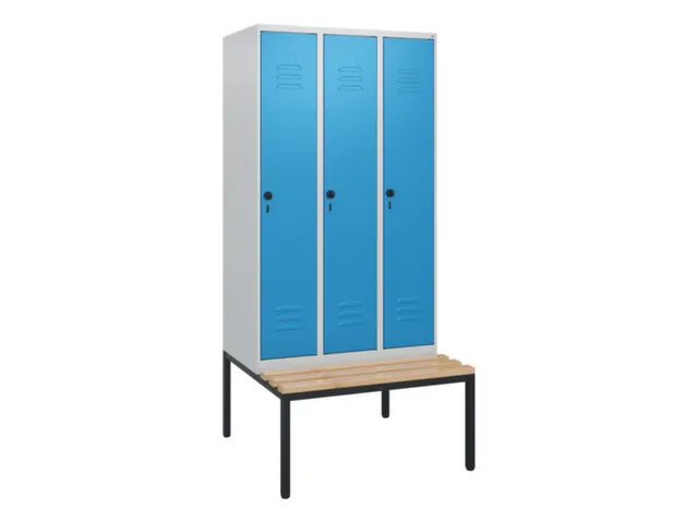 locker met bank,HxBxD 1950x900x815mm,3vak,vak B 300mm,draaigrendel