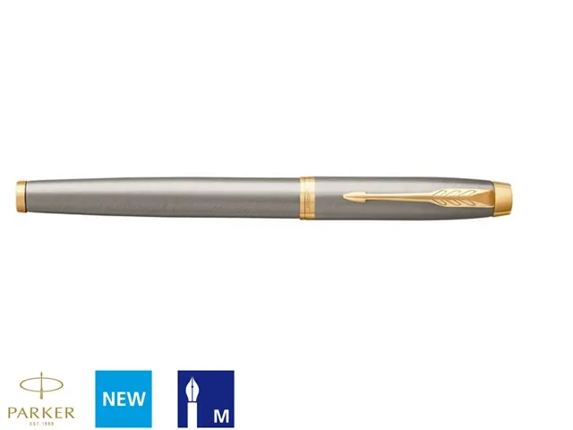 Vulpen Parker IM Brushed Metal GT Finish Medium Blauwe inkt