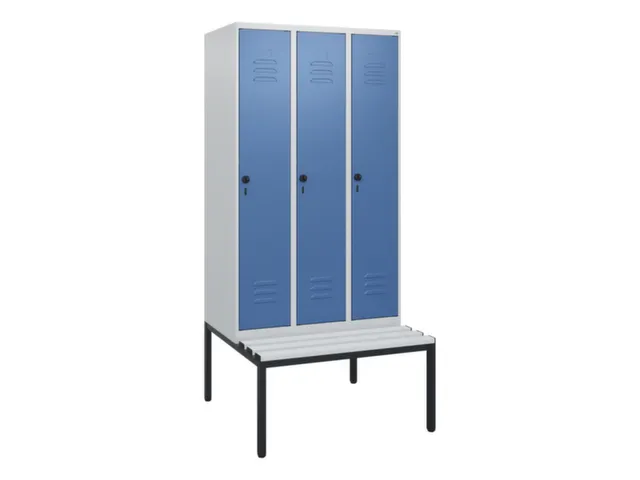 locker met bank,HxBxD 1950x900x815mm,3vak,vak B 300mm,draaigrendel