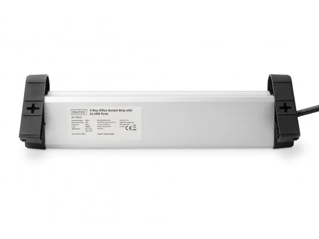 4-voudige kantoorstekkerdoos met 2x USB-poorten USB 5V/2A zwart/zilver