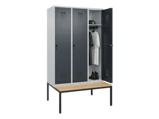 locker met bank,HxBxD 2120x1200x815mm,3vak,vak B 400mm,draaigrendel - 1