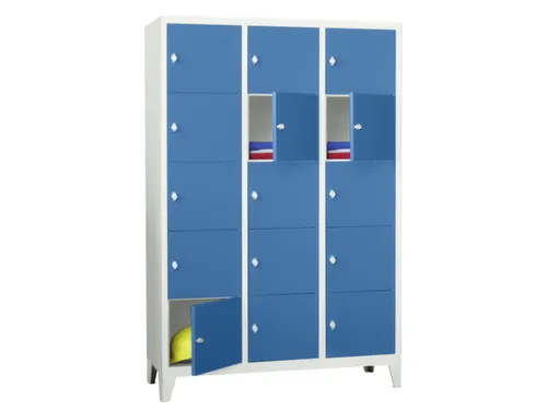 lockerkast,HxBxD 1850x1200x500mm,3x5vakken,RAL7035,front RAL5012