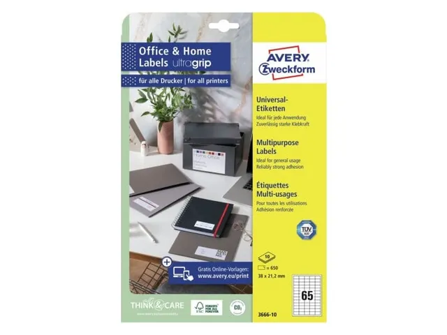 Etiquette Avery 3666-10 38x21,2mm blanc 650 pièces