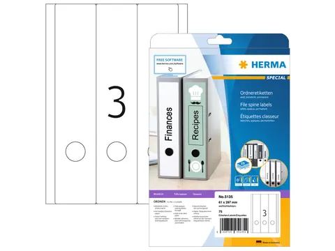 Herma 5135 Rugetiket breed 61x297mm Wit permanent klevend 75 stuks