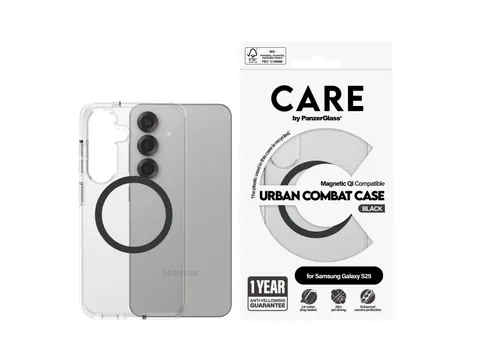 PanzerGlass CARE by Urban Combat Case Transparent w. Black Qi Co