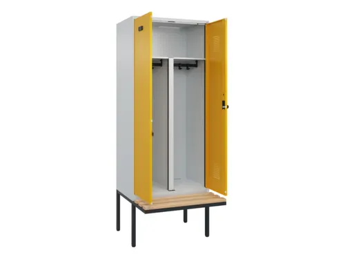 PBM-locker met bank,HxBxD 2120x800x815mm,2vak,vak B 400mm,draaigrendel