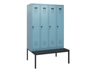 locker met bank,HxBxD 1950x1200x815mm,4vak,vak B 300mm,draaigrendel - 2