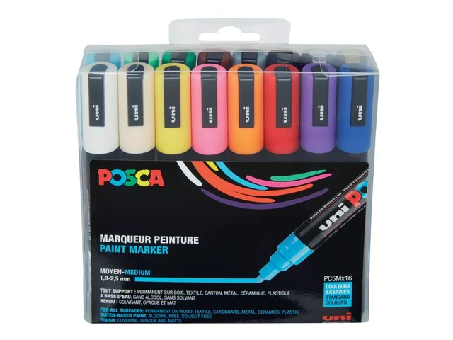 Verfstift Posca PC5M Medium Punt 1,8-2,5mm set à 16 kleuren