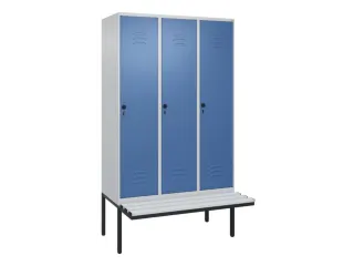 locker met bank,HxBxD 2120x1200x815mm,3vak,vak B 400mm,draaigrendel - 1