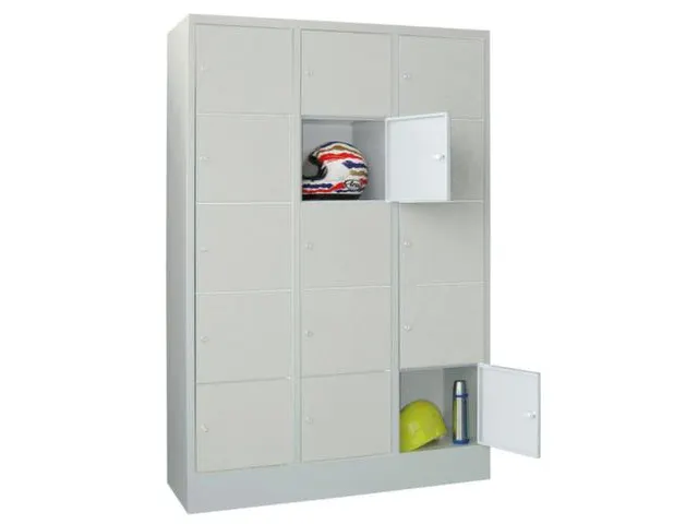 lockerkast,HxBxD 1850x1200x500mm,3x5vakken,RAL7035,front RAL5012