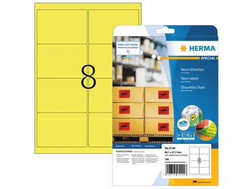 HERMA 5144 Gekleurde etiketten A4 99,1x67,7mm Neon Geel 160 stuks