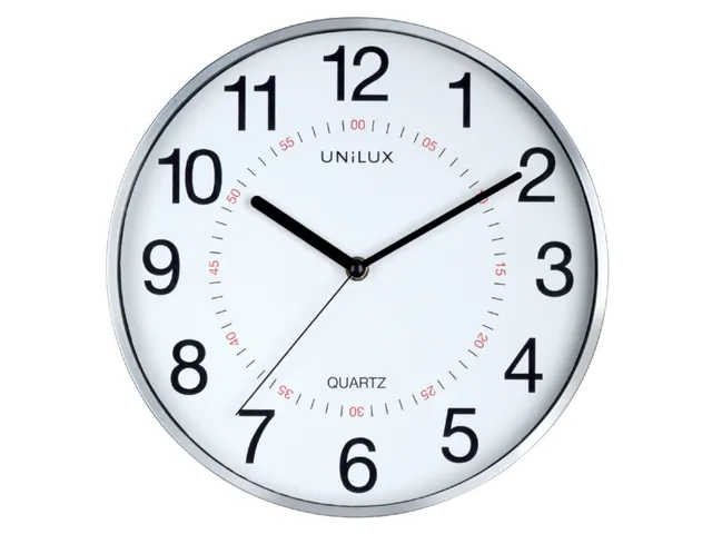Wandklok Unilux Aria Ø30,5cm zilvergrijs/wit cijferaanduiding