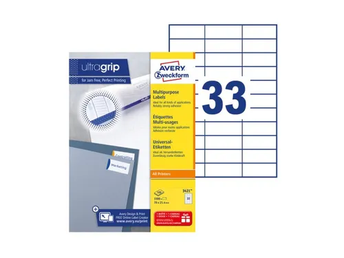 Etiket Avery Zweckform 3421 70x25.4mm wit 3300stuks