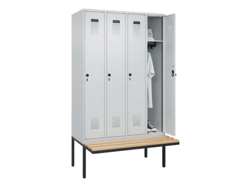 locker met bank,HxBxD 2120x1200x815mm,4vak,vak B 300mm,draaigrendel