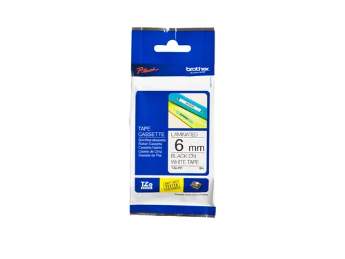 Labeltape Brother P-touch TZe-211 standaard 6mm zwart op wit