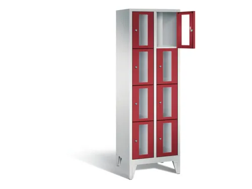 Lockerkast 1850x610x500mm 2x4 vakken Cilinderslot Poten, RAL3003