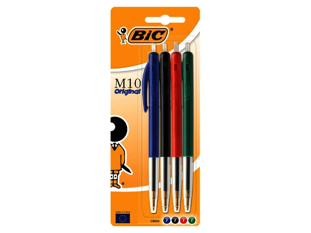 Balpen Bic M10 medium assorti blister à 4 stuks