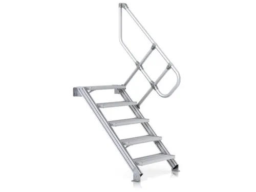 industriële trap,bordes H 1,07m,5treden,trede D 225mm,45° helling