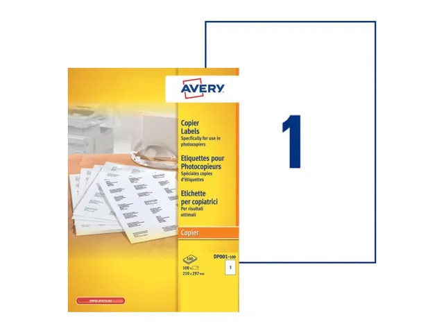 Etiket Avery DP001-100 210x297mm Kopieren wit 100 Stuks