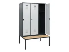 locker met bank,HxBxD 1950x1200x815mm,3vak,vak B 400mm,draaigrendel