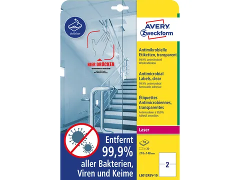 Antimicrobiële etiketten afneembaar transparant 210x148mm