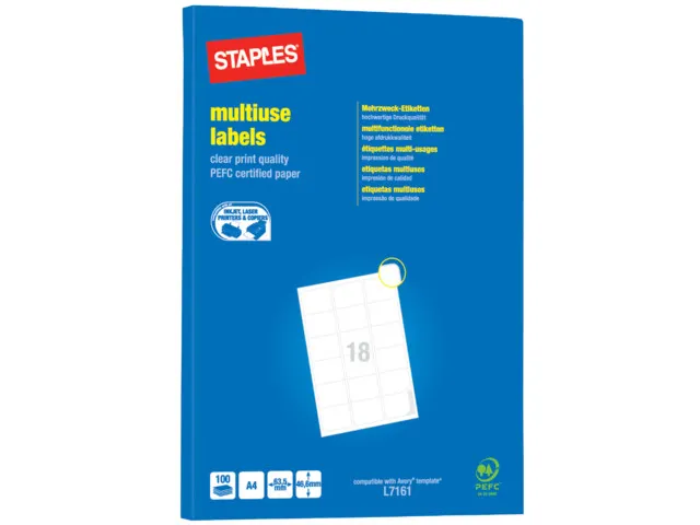 Etiquette Multi-usages Blanche - Staples - 46,6 X 63,5 Mm - Boïte De